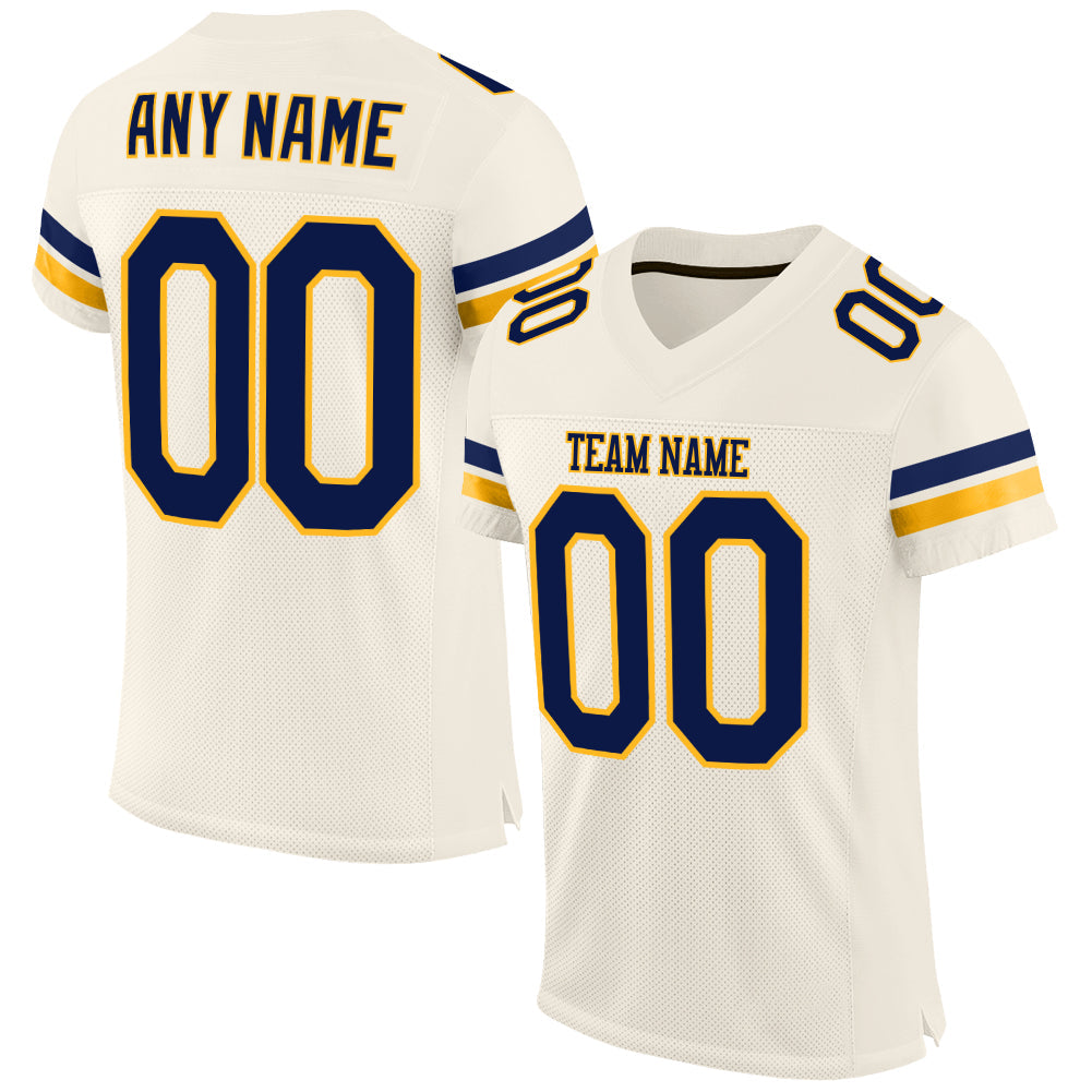 Custom Cream Navy-Gold Mesh Authentic Football Jersey - Sky-Custom