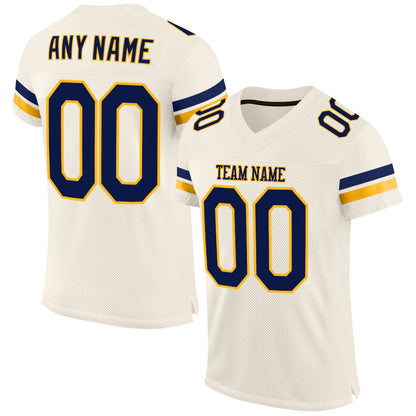 Custom Cream Navy-Gold Mesh Authentic Football Jersey - Sky-Custom