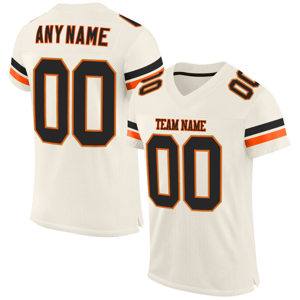 Custom Cream Black-Orange Mesh Authentic Football Jersey - Sky-Custom