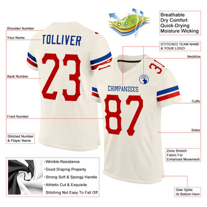 Custom Cream Red-Royal Mesh Authentic Football Jersey - Sky-Custom