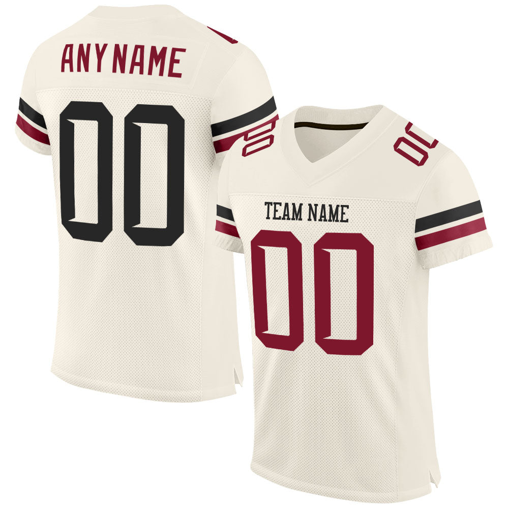 Custom Cream Black-Crimson Mesh Authentic Football Jersey - Sky-Custom