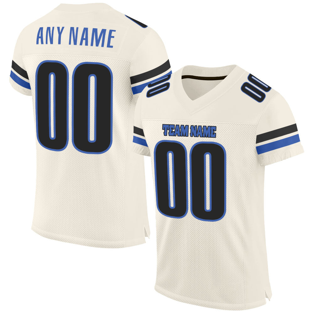 Custom Cream Blue-Black Mesh Authentic Football Jersey - Sky-Custom