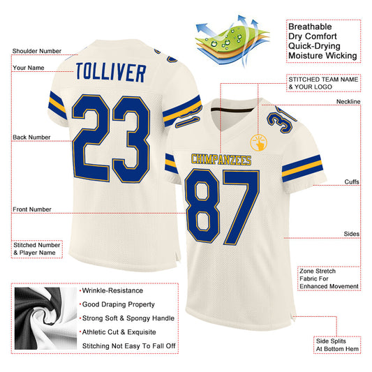 Custom Cream Royal-Gold Mesh Authentic Football Jersey - Sky-Custom