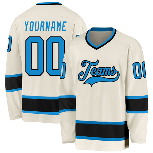 Custom Cream Blue-Black Hockey Jersey - Sky-Custom