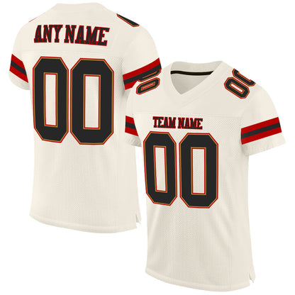 Custom Cream Black-Red Mesh Authentic Football Jersey - Sky-Custom