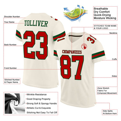 Custom Cream Red-Green Mesh Authentic Football Jersey - Sky-Custom