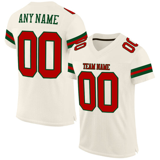 Custom Cream Red-Green Mesh Authentic Football Jersey - Sky-Custom