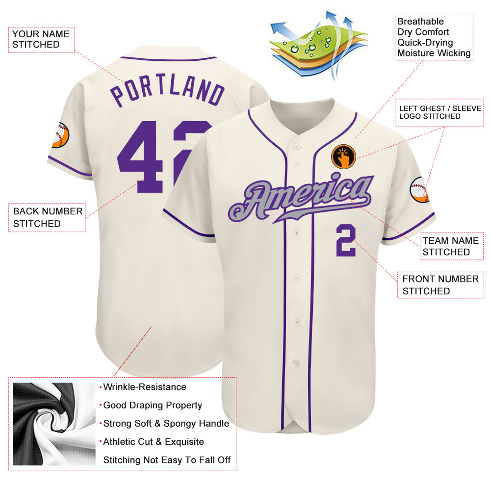 Custom Cream Purple-Gray Authentic Baseball Jersey - Sky-Custom