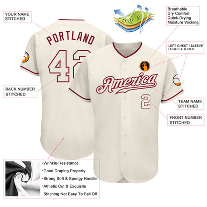 Custom Cream Cream-Crimson Authentic Baseball Jersey - Sky-Custom