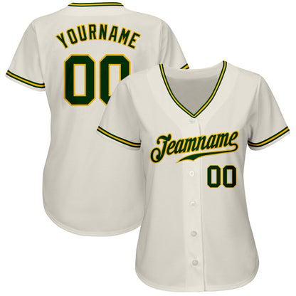 Custom Cream Green-Gold Authentic Baseball Jersey - Sky-Custom