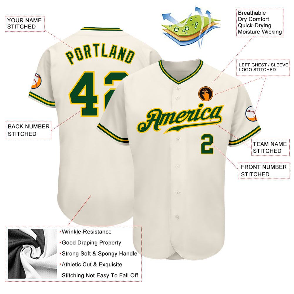 Custom Cream Green-Gold Authentic Baseball Jersey - Sky-Custom