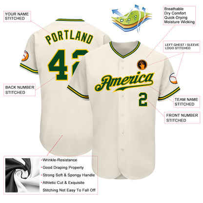 Custom Cream Green-Gold Authentic Baseball Jersey - Sky-Custom