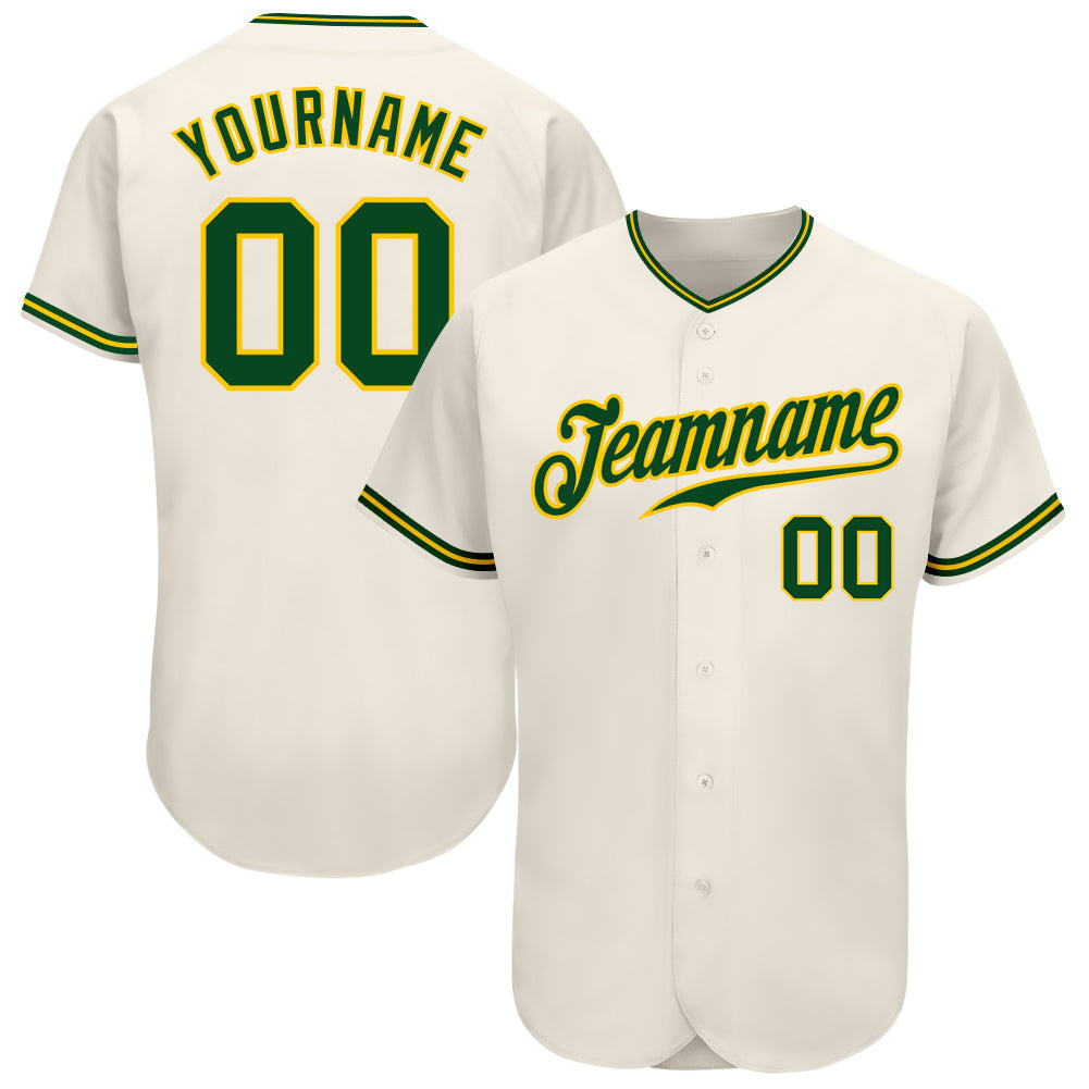 Custom Cream Green-Gold Authentic Baseball Jersey - Sky-Custom