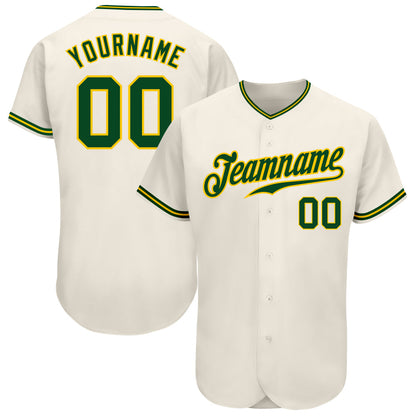 Custom Cream Green-Gold Authentic Baseball Jersey - Sky-Custom