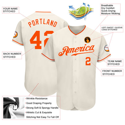 Custom Cream Orange Authentic Baseball Jersey - Sky-Custom