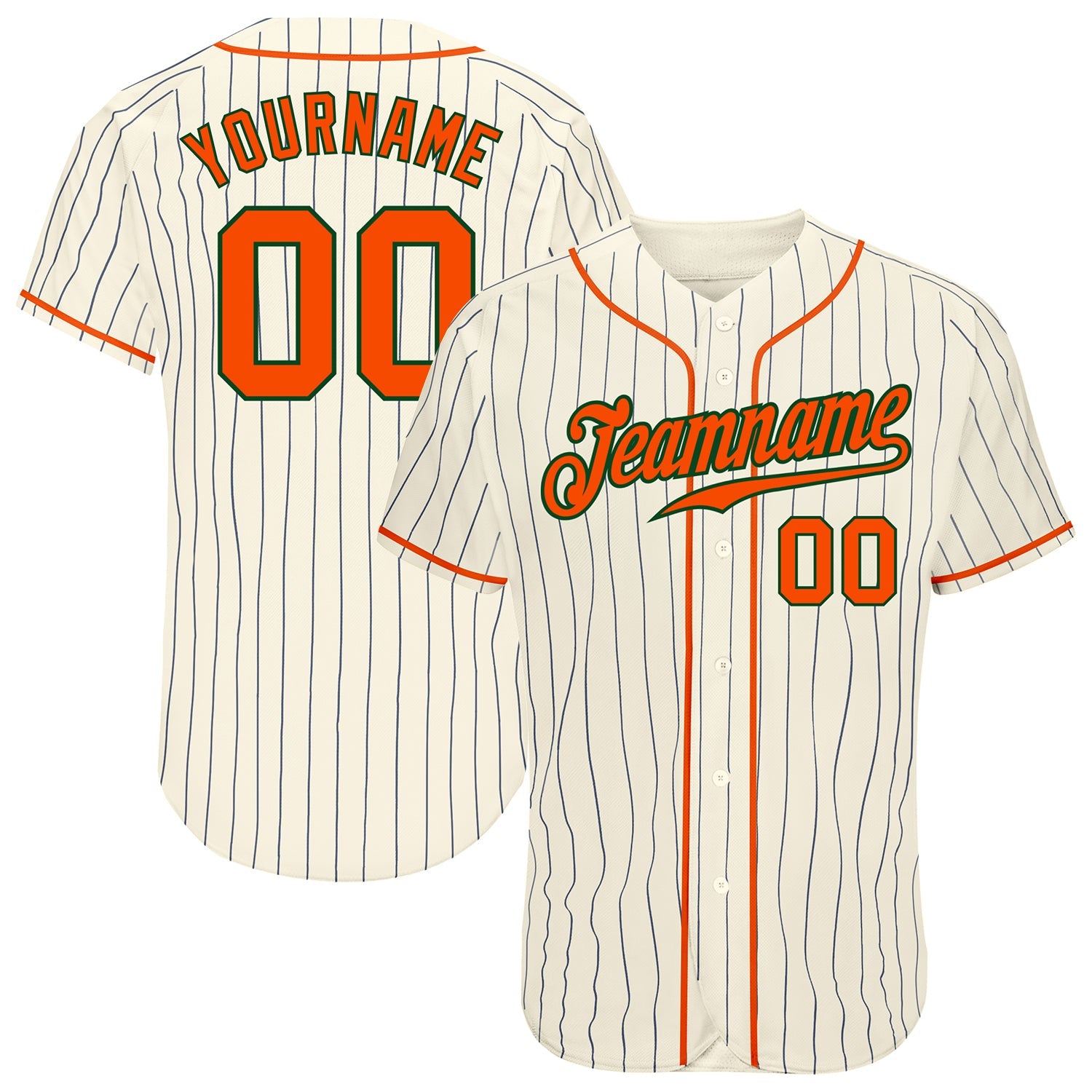 Custom Cream Navy Pinstripe Orange-Green Authentic Baseball Jersey - Sky-Custom