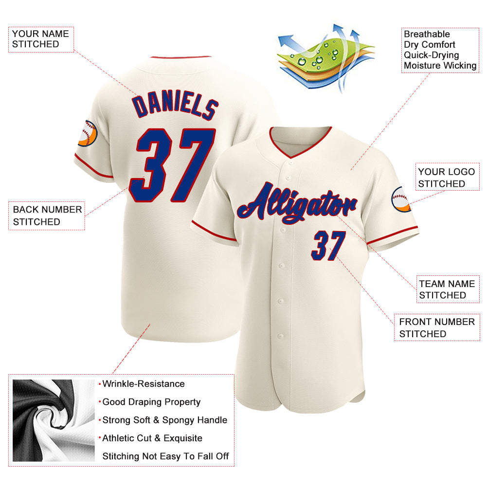 Custom Cream Royal-Red Authentic Baseball Jersey - Sky-Custom