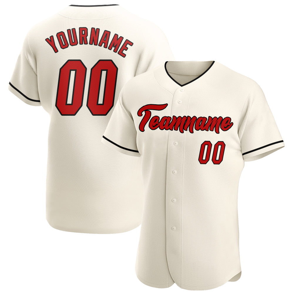 Custom Cream Red-Black Authentic Baseball Jersey - Sky-Custom