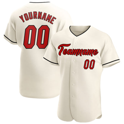 Custom Cream Red-Black Authentic Baseball Jersey - Sky-Custom