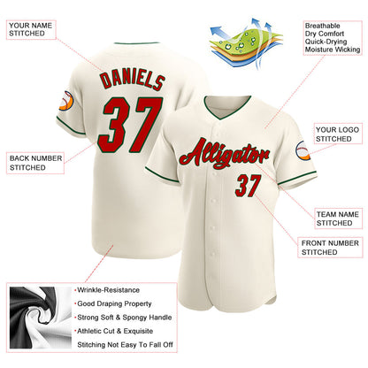 Custom Cream Red-Green Authentic Baseball Jersey - Sky-Custom
