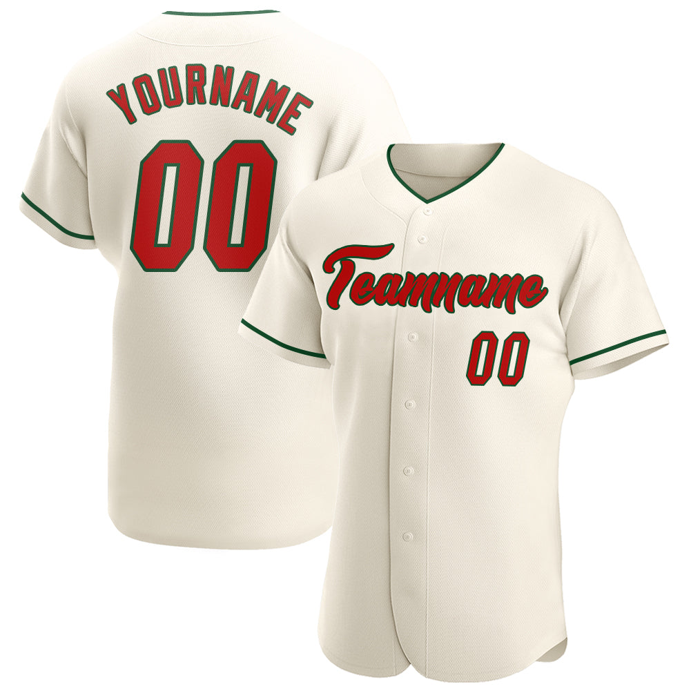 Custom Cream Red-Green Authentic Baseball Jersey - Sky-Custom