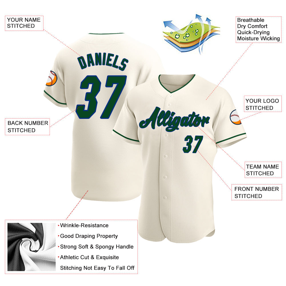 Custom Cream Green-Royal Authentic Baseball Jersey - Sky-Custom