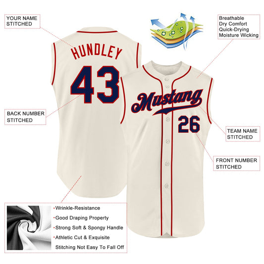 Custom Cream Navy-Red Authentic Sleeveless Baseball Jersey - Sky-Custom
