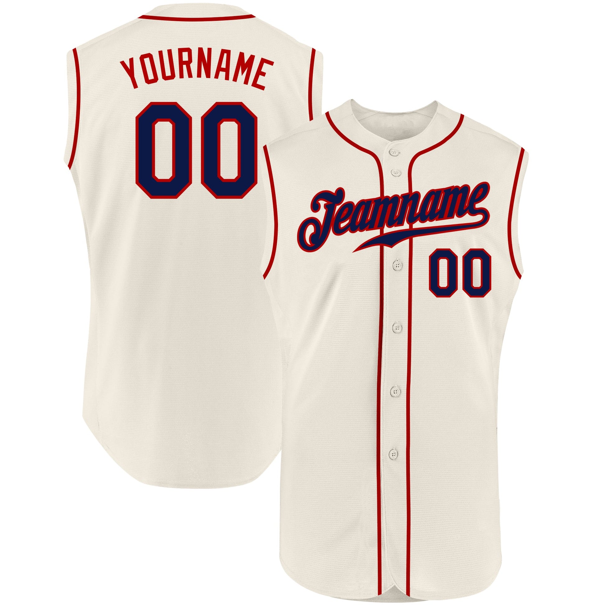 Custom Cream Navy-Red Authentic Sleeveless Baseball Jersey - Sky-Custom