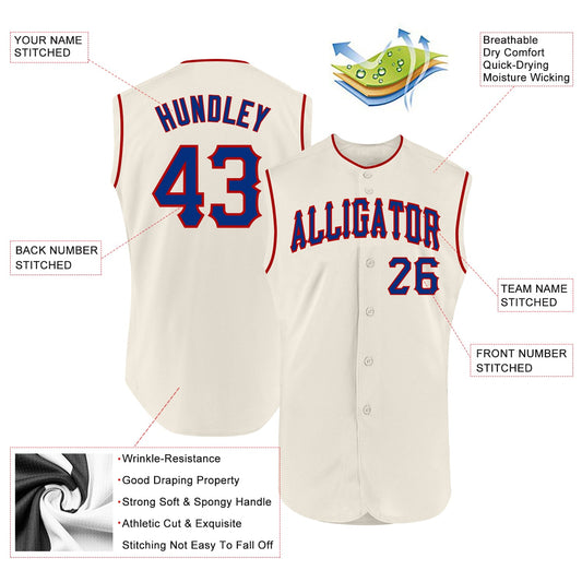 Custom Cream Royal-Red Authentic Sleeveless Baseball Jersey - Sky-Custom