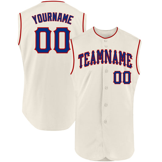 Custom Cream Royal-Red Authentic Sleeveless Baseball Jersey - Sky-Custom
