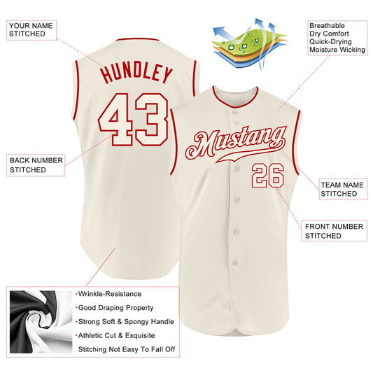 Custom Cream Cream-Red Authentic Sleeveless Baseball Jersey - Sky-Custom
