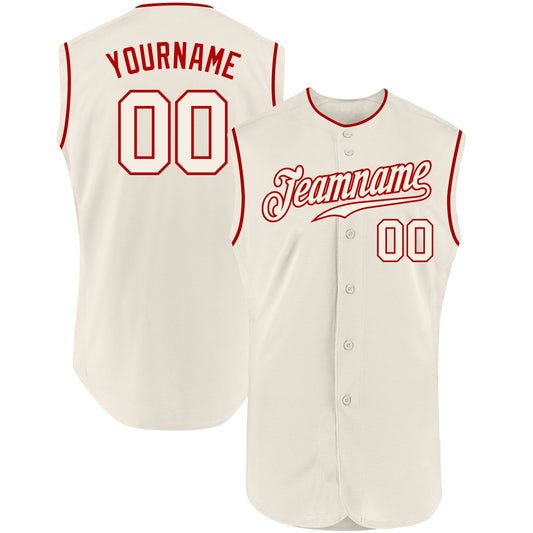 Custom Cream Cream-Red Authentic Sleeveless Baseball Jersey - Sky-Custom