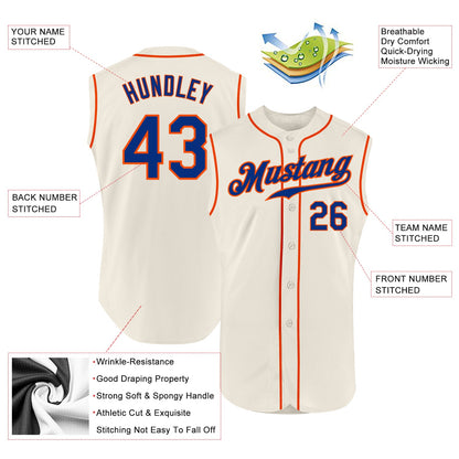 Custom Cream Royal-Orange Authentic Sleeveless Baseball Jersey - Sky-Custom