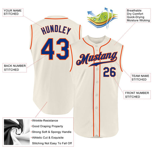 Custom Cream Royal-Orange Authentic Sleeveless Baseball Jersey - Sky-Custom