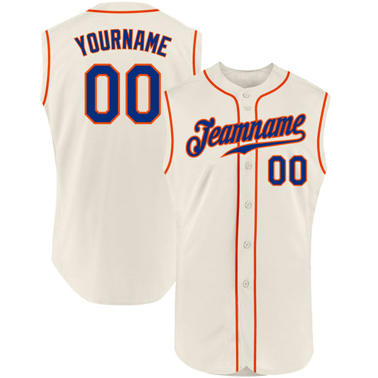 Custom Cream Royal-Orange Authentic Sleeveless Baseball Jersey - Sky-Custom