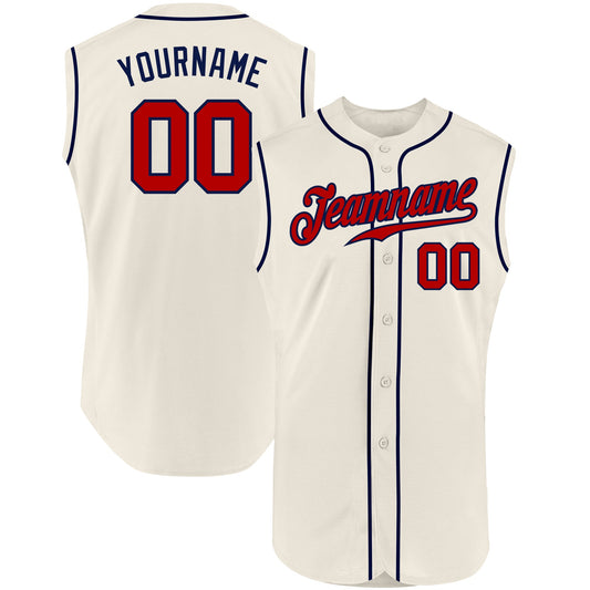 Custom Cream Red-Navy Authentic Sleeveless Baseball Jersey - Sky-Custom