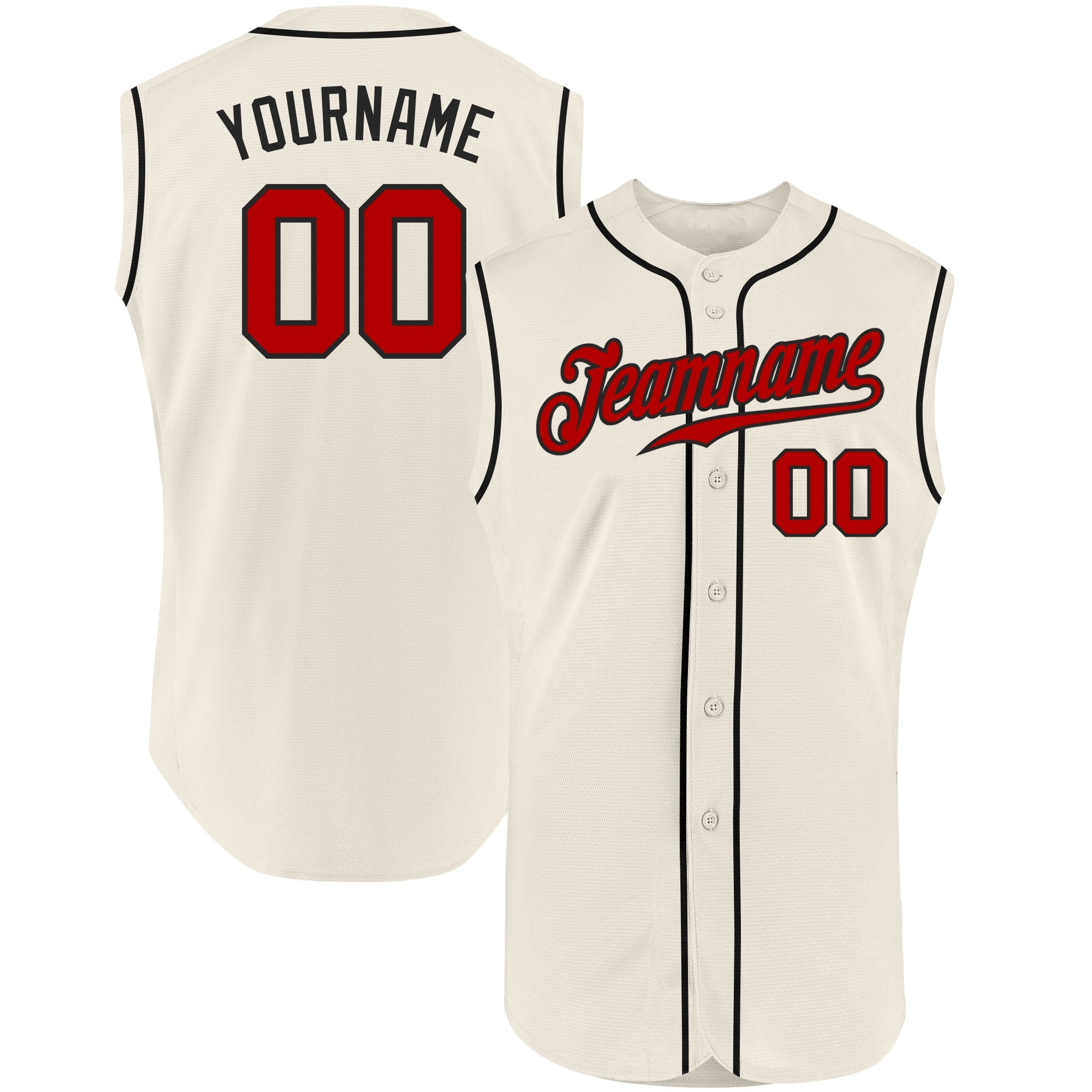 Custom Cream Red-Black Authentic Sleeveless Baseball Jersey - Sky-Custom