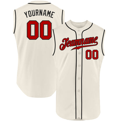 Custom Cream Red-Black Authentic Sleeveless Baseball Jersey - Sky-Custom