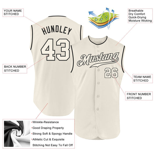 Custom Cream Cream-Black Authentic Sleeveless Baseball Jersey - Sky-Custom