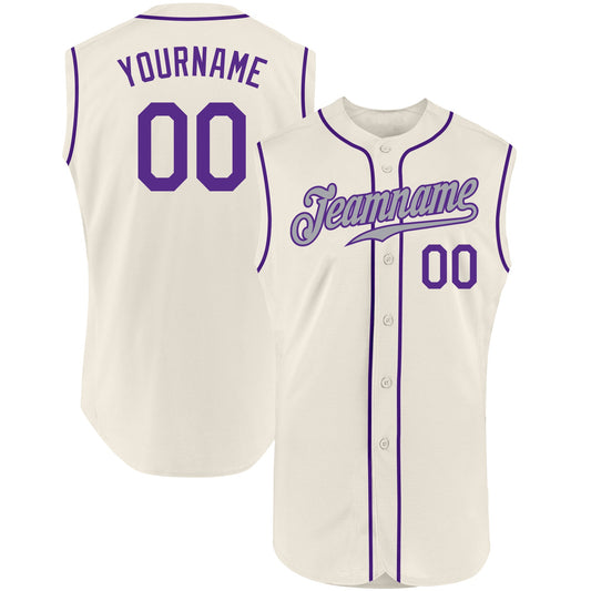 Custom Cream Purple-Gray Authentic Sleeveless Baseball Jersey - Sky-Custom