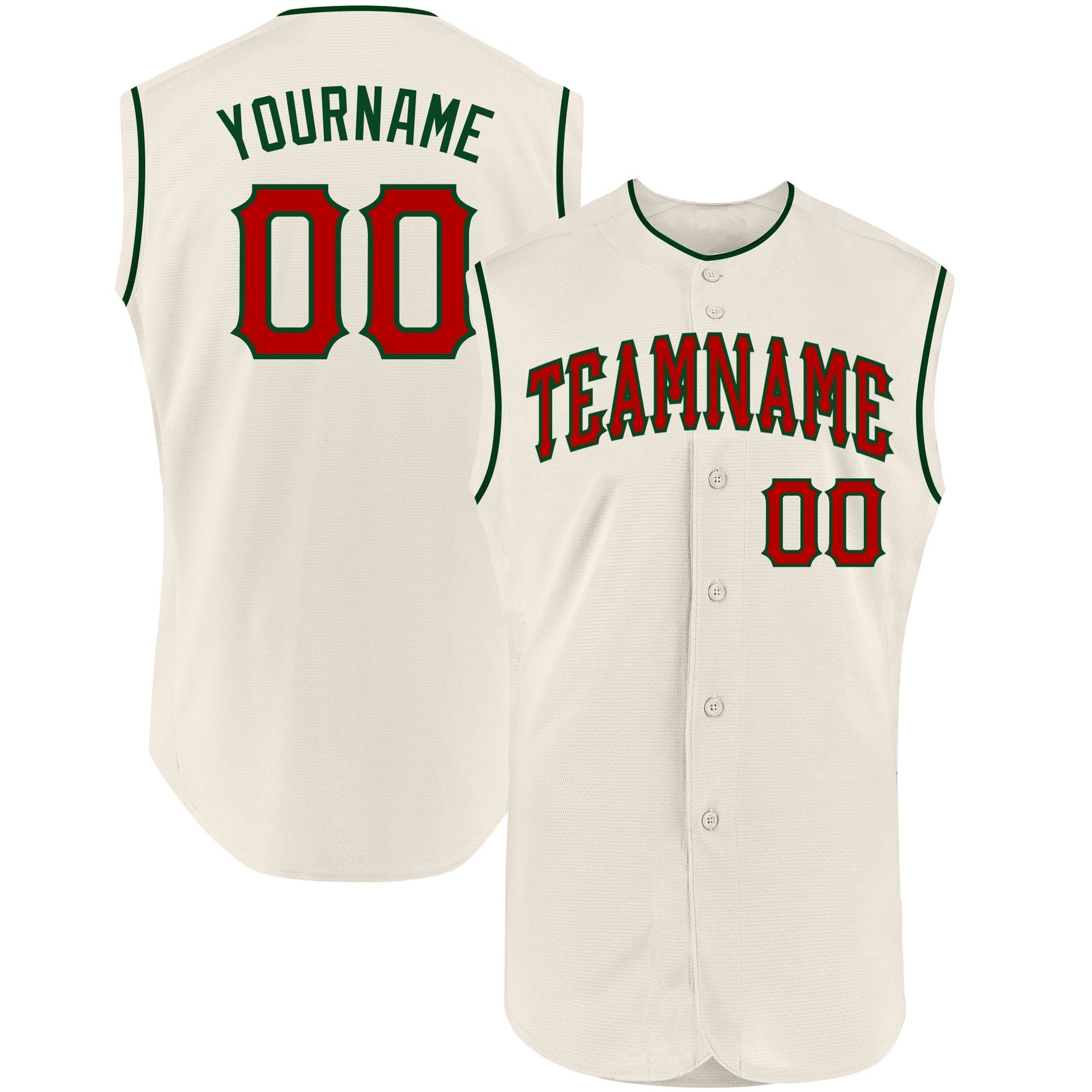Custom Cream Red-Green Authentic Sleeveless Baseball Jersey - Sky-Custom