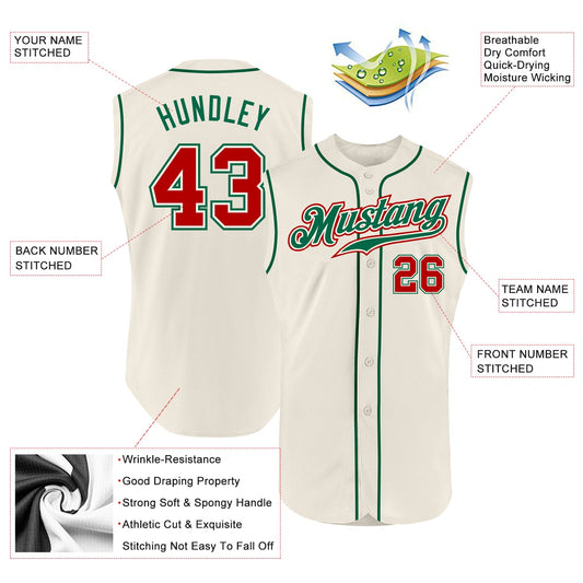 Custom Cream Red-Kelly Green Authentic Sleeveless Baseball Jersey - Sky-Custom