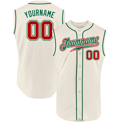 Custom Cream Red-Kelly Green Authentic Sleeveless Baseball Jersey - Sky-Custom