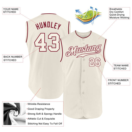 Custom Cream Cream-Crimson Authentic Sleeveless Baseball Jersey - Sky-Custom