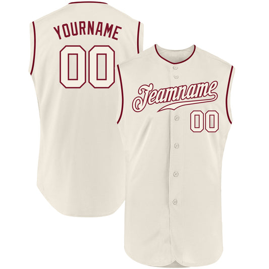 Custom Cream Cream-Crimson Authentic Sleeveless Baseball Jersey - Sky-Custom