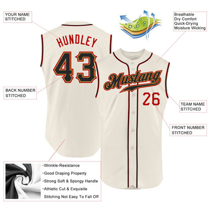 Custom Cream Black-Red Authentic Sleeveless Baseball Jersey - Sky-Custom