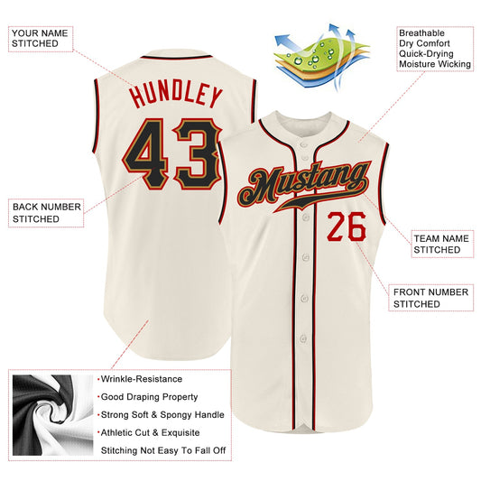 Custom Cream Black-Red Authentic Sleeveless Baseball Jersey - Sky-Custom