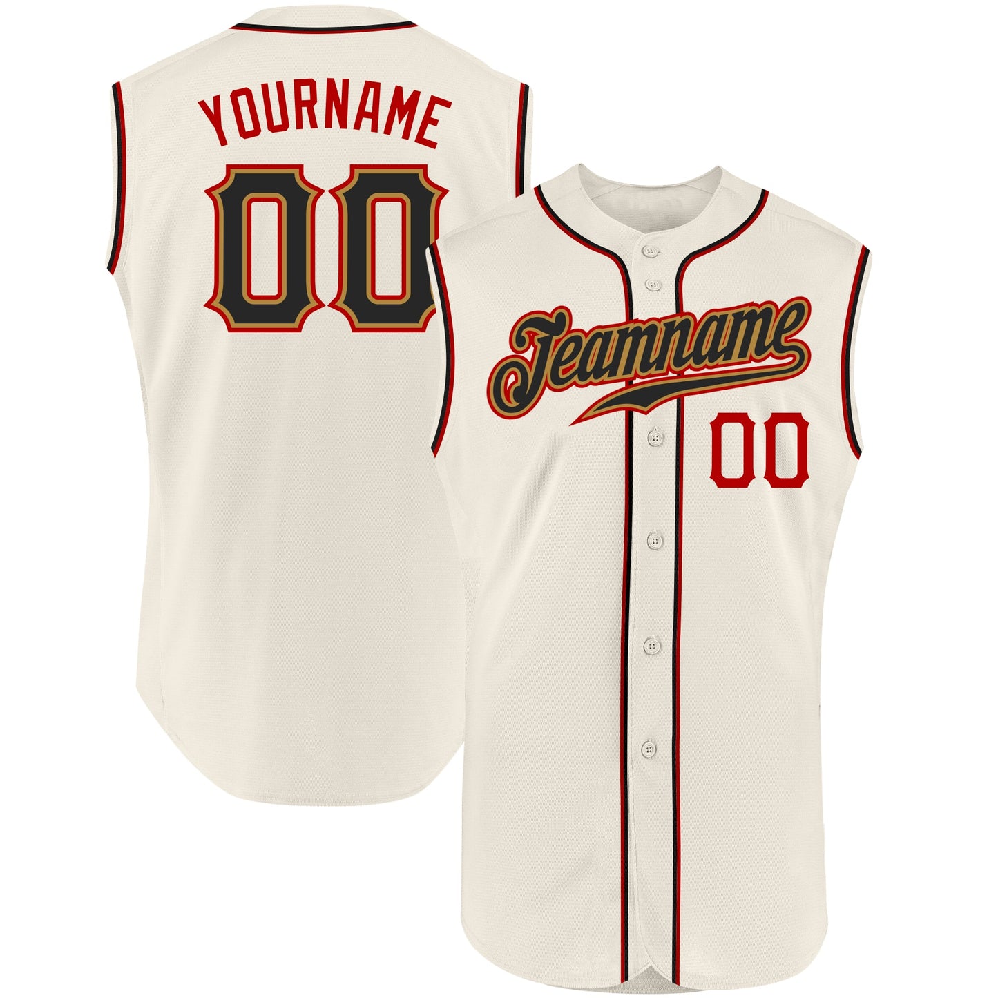 Custom Cream Black-Red Authentic Sleeveless Baseball Jersey - Sky-Custom