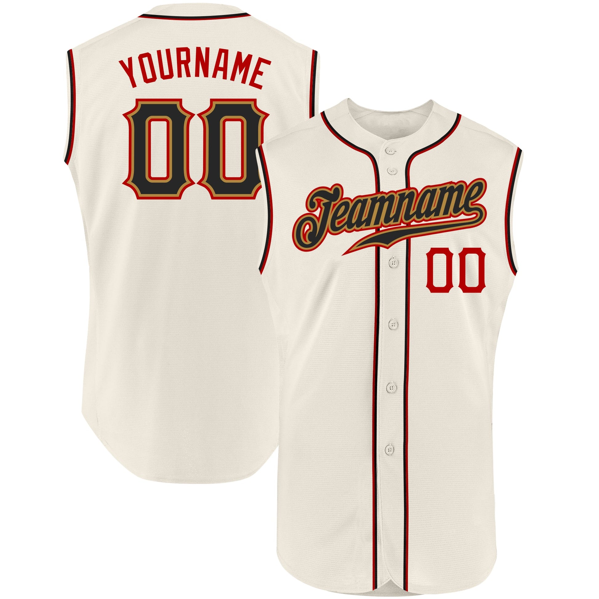 Custom Cream Black-Red Authentic Sleeveless Baseball Jersey - Sky-Custom