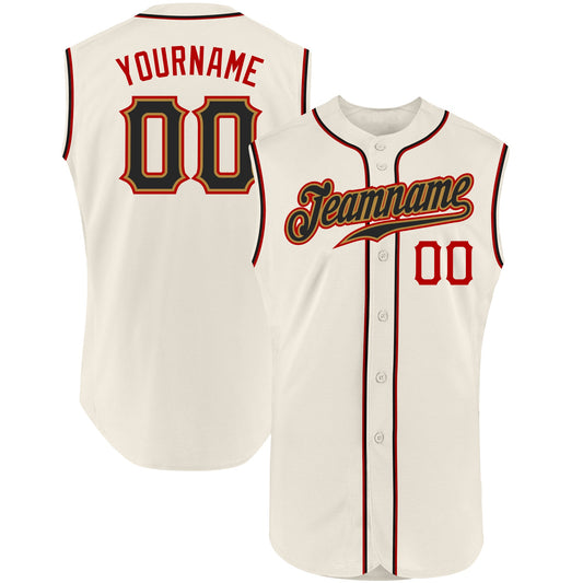 Custom Cream Black-Red Authentic Sleeveless Baseball Jersey - Sky-Custom